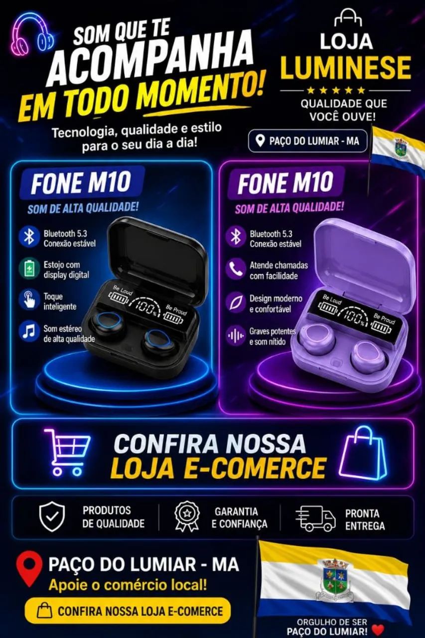 Fone de ouvido via Bluetooth M10