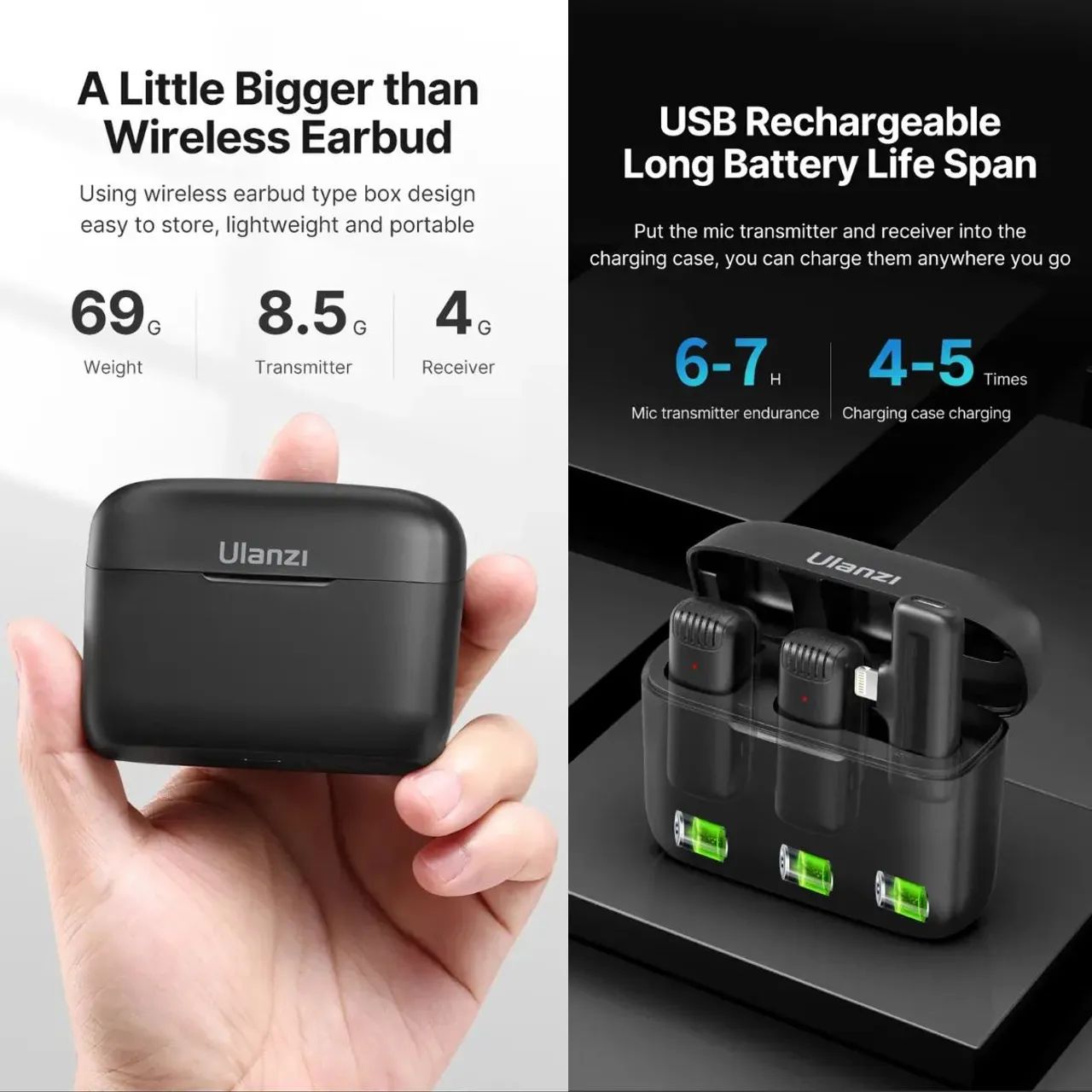 Microfone Ulanzi Sem Fio J12 Conector Usb Tipo C - 2 Mics<br> - Foto 4