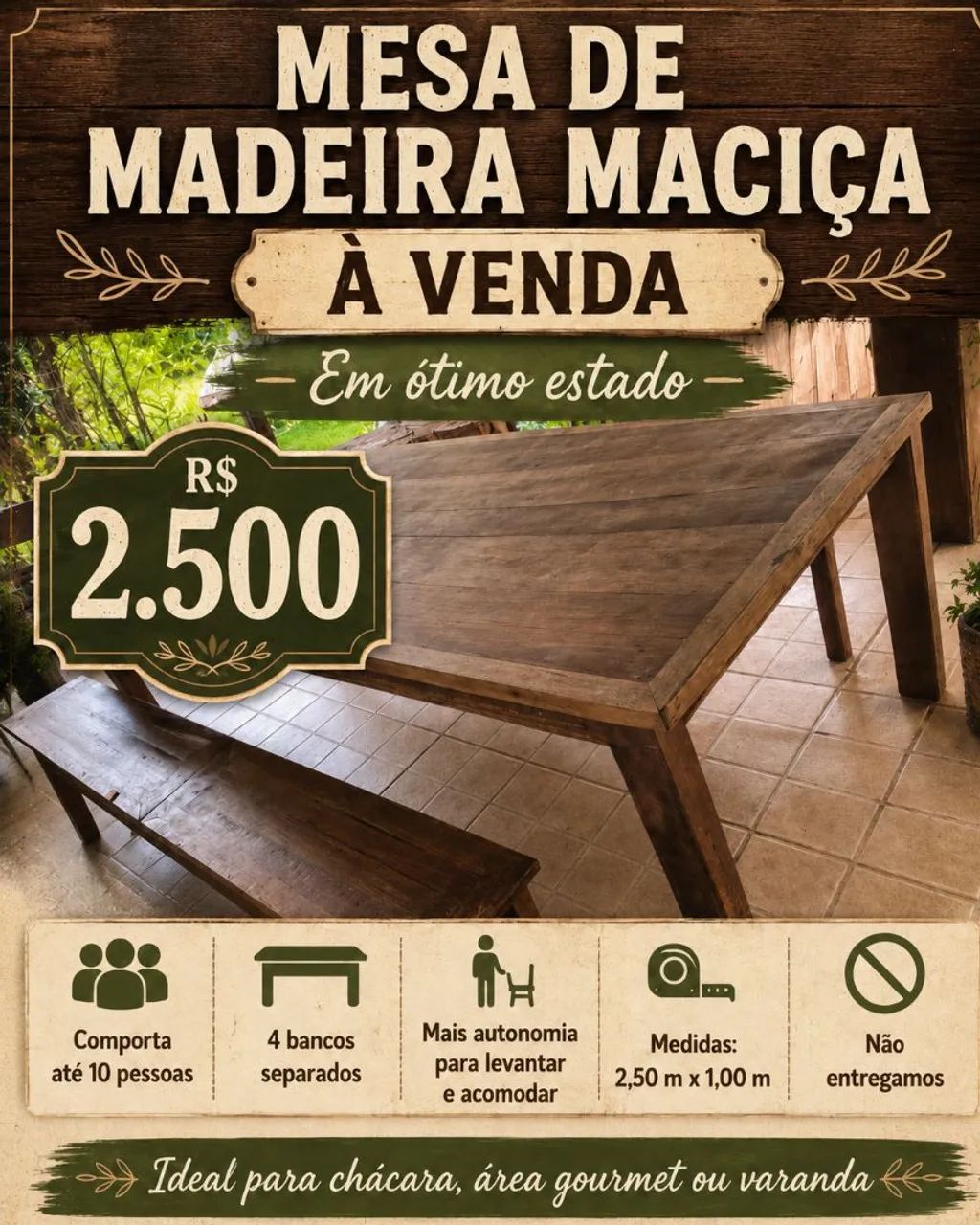 Mesa em madeira maciça usada