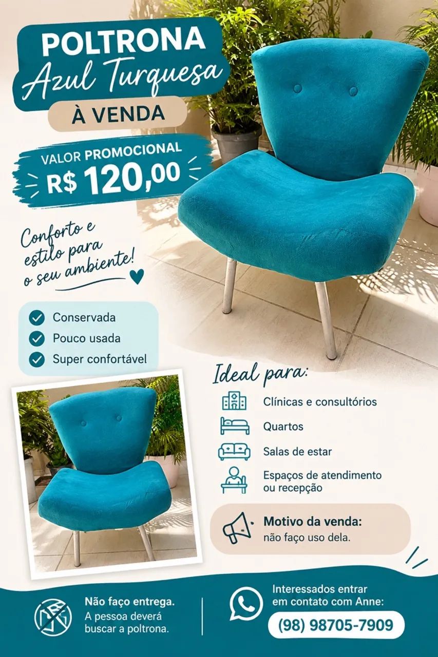 Poltrona Azul Turquesa (conservada) - Foto 3