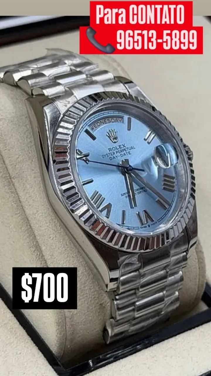 Relógio Rolex Day Date Mostrador Azul Turquesa Automático  - Foto 3