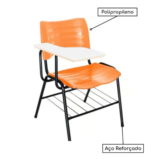 Cadeira Universitária Plástica com Prancheta MDF Cor Laranja Conforto Modelo 34009