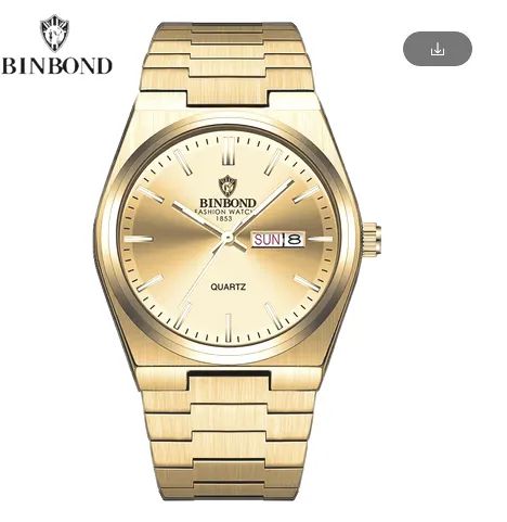Relógio masculino de aço inoxidável dourado Binbond