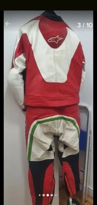 Conjunto de Motociclista Alpinestars - Couro Vermelho e Branco - Foto 2