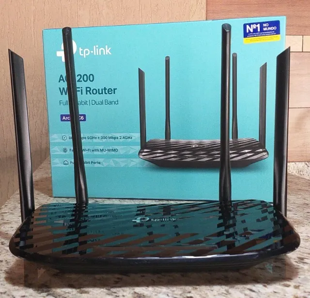 Roteador Wireless Tp-link AC 1200 Archer C6 Full Gigabit Dual-band 4 Antenas Cor preto