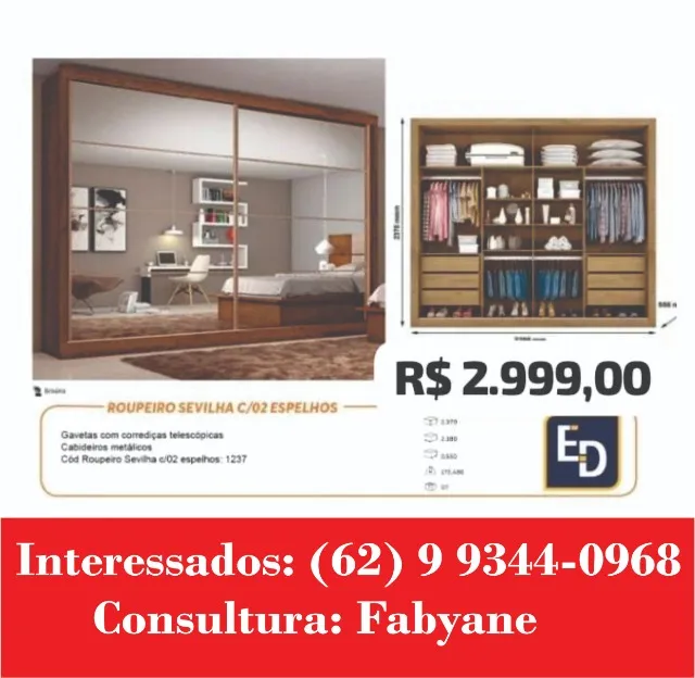 Guarda Roupa Sevilha 2 portas espelho