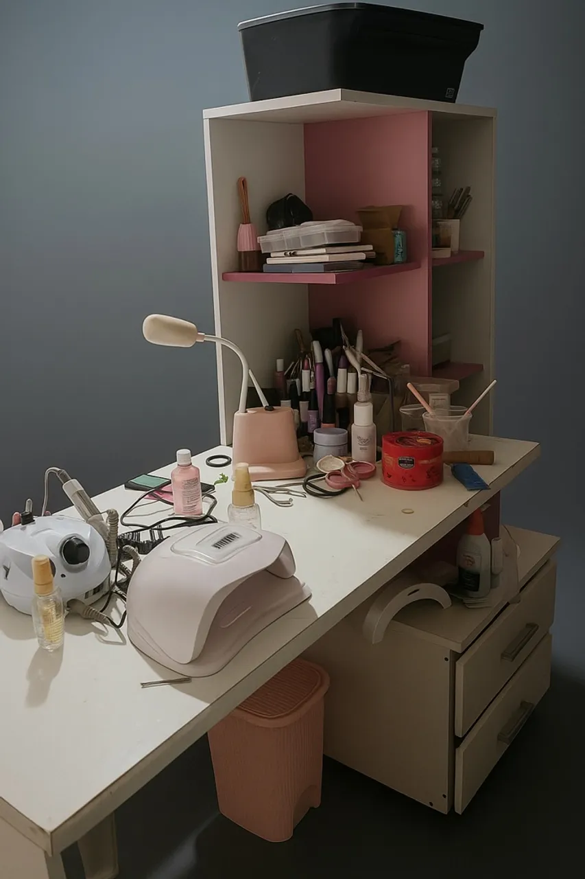 escrivaninha branca com rosa