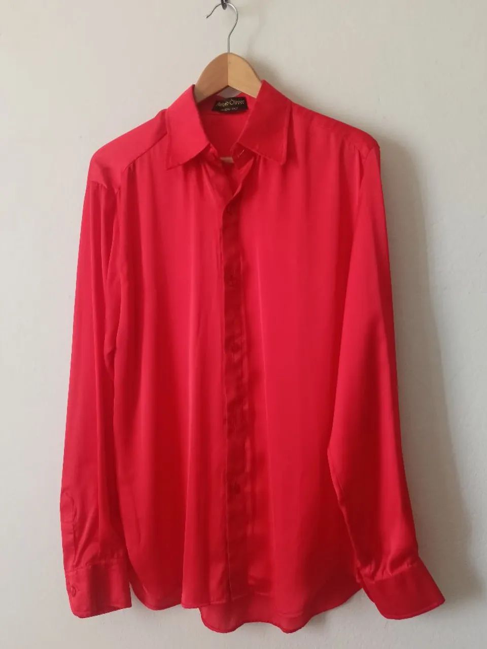 Camisa masculina social seda vermelha mangas longa  - Foto 2