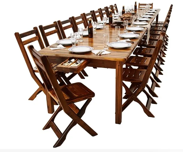 Mesa Elástica Rústica Madeira Maciça Imbuia 5,20m c/ 20 Cadeiras