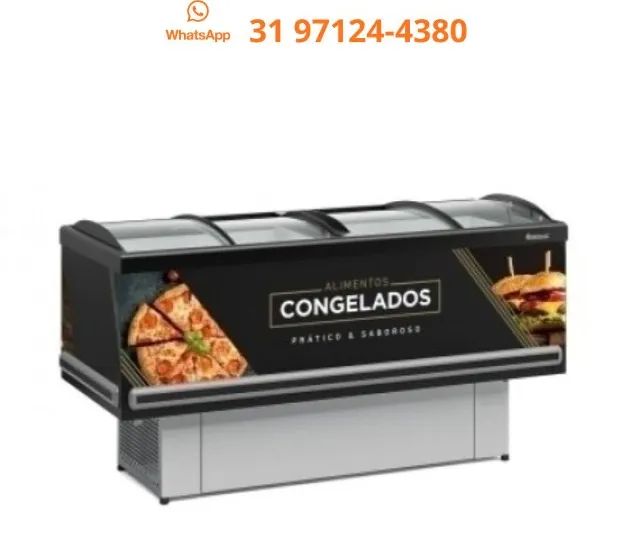 Ilha para Congelados Preta Vidro Curvo Gelopar