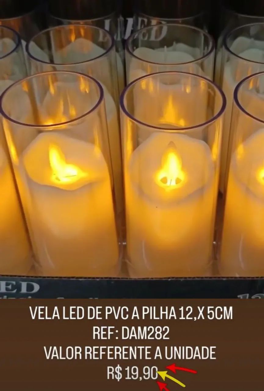 VELA LED DE PVC A PILHA 12,X 5CM<br><br>REF: DAM282<br><br>VALOR REFERENTE A UNIDADE <br>