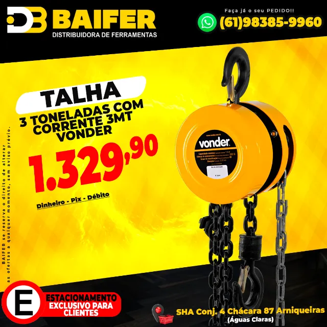 Talha 3 Toneladas Com Corrente 3Mt Vonder