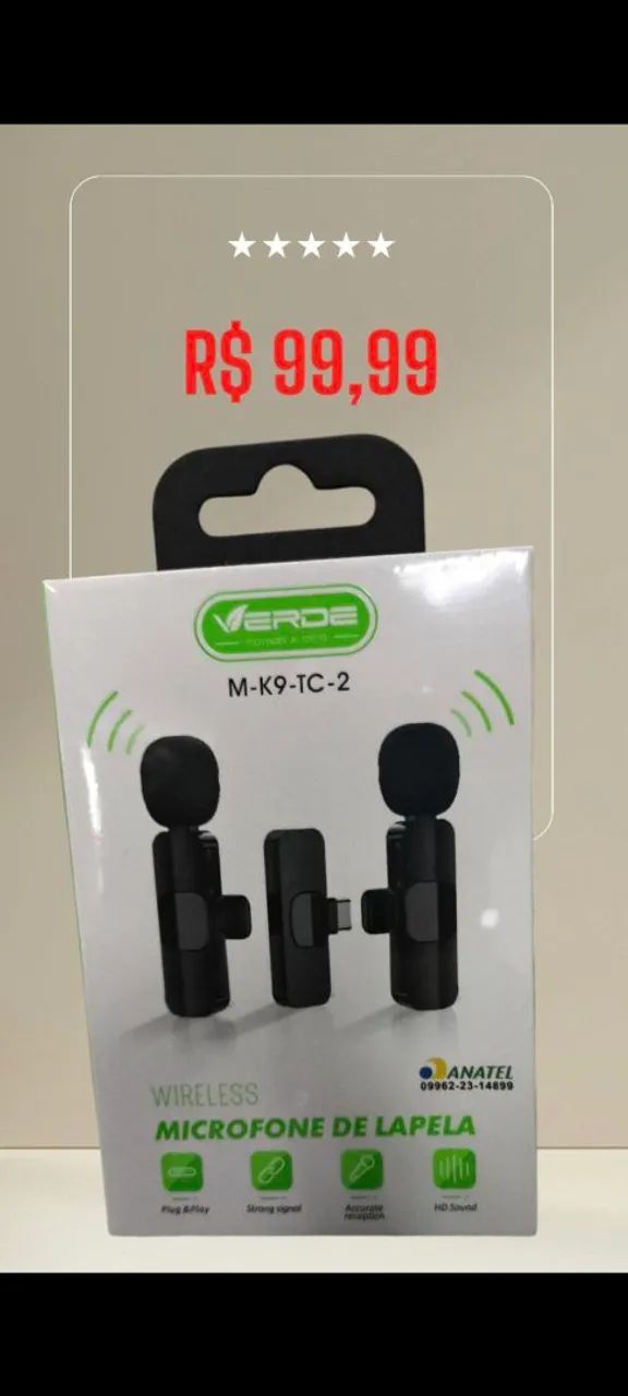 Microfone de Lapela Sem Fio Verde M-K9-TC-2
