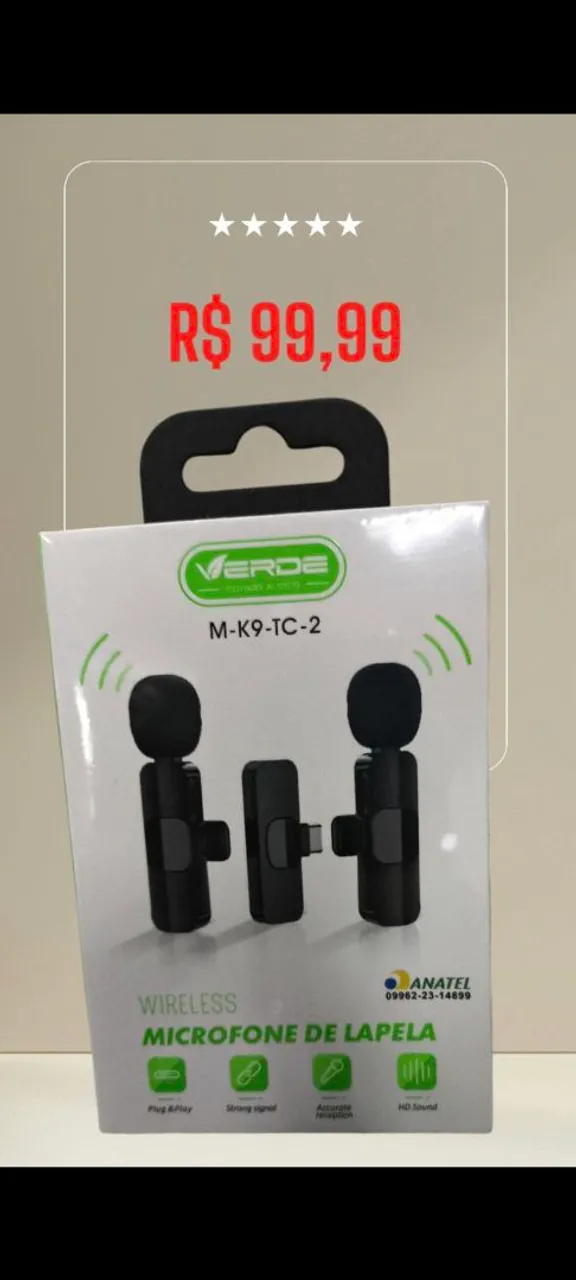 Microfone de Lapela Sem Fio Verde M-K9-TC-2