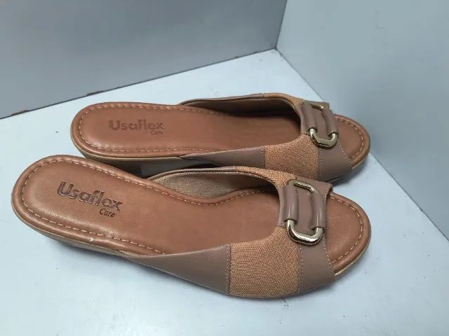 Tamanco Anabela Camel Com Enfeite T 39