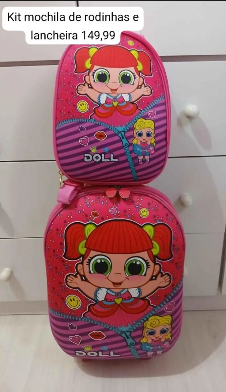 Kit mochila com rodinhas + lancheira 