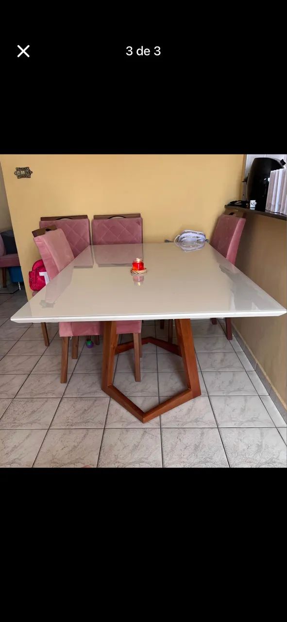 Mesa de jantar 6 cadeiras rosé laqueada  - Foto 2