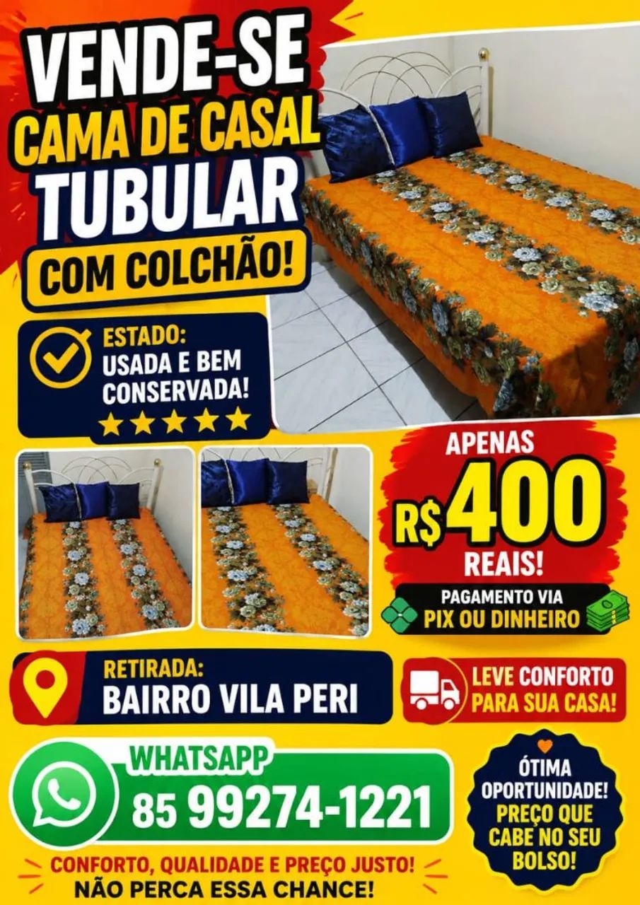 Cama casal tubular com colchão 