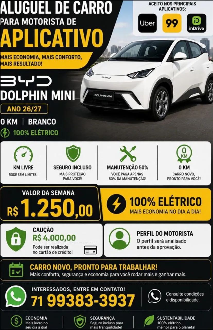 Aluguel para Uber BYD