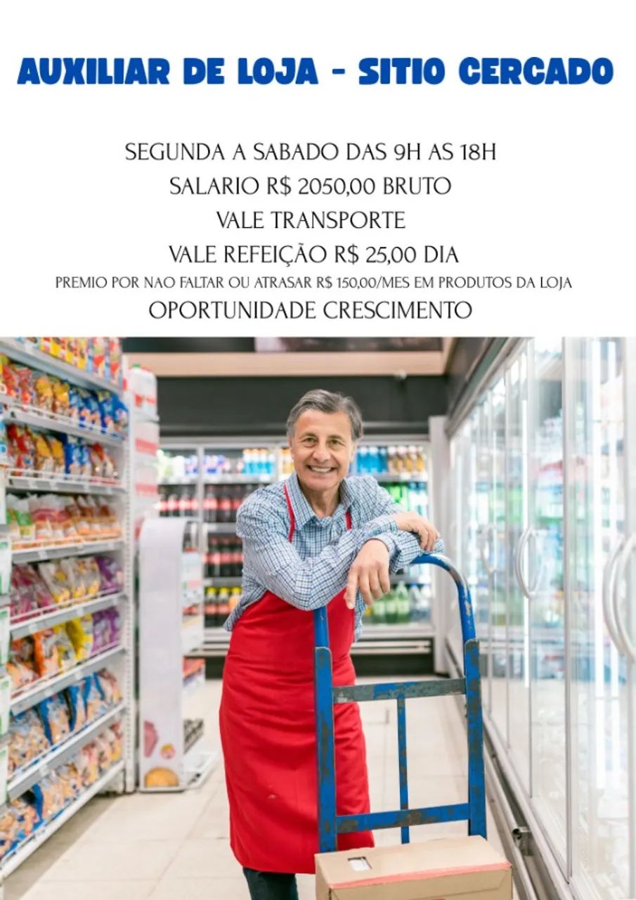 Auxiliar de loja - sitio carcado