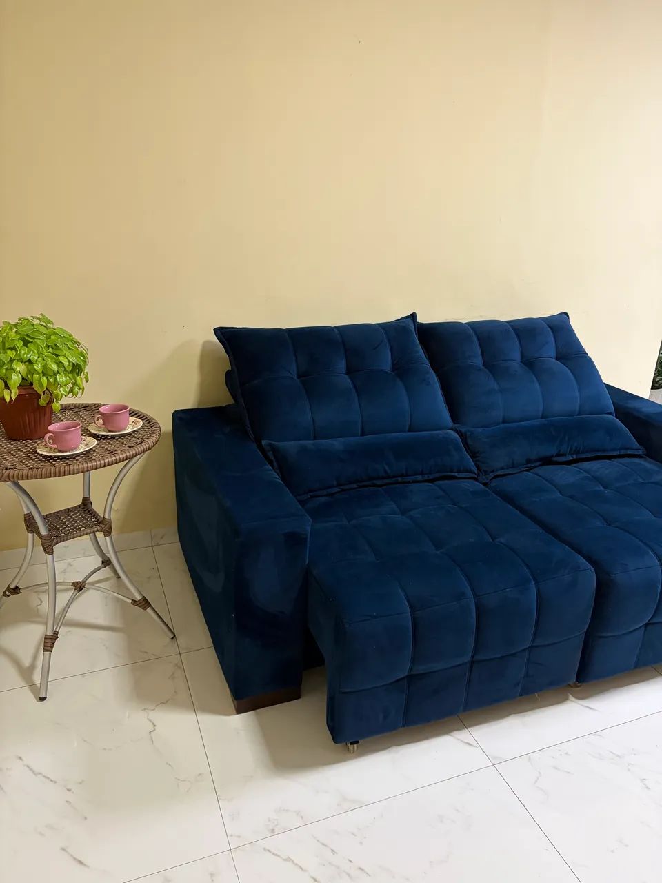 Sofá Retrátil/Reclinável 2,00M Suede Velut Lavável Azul Marinho - Foto 3