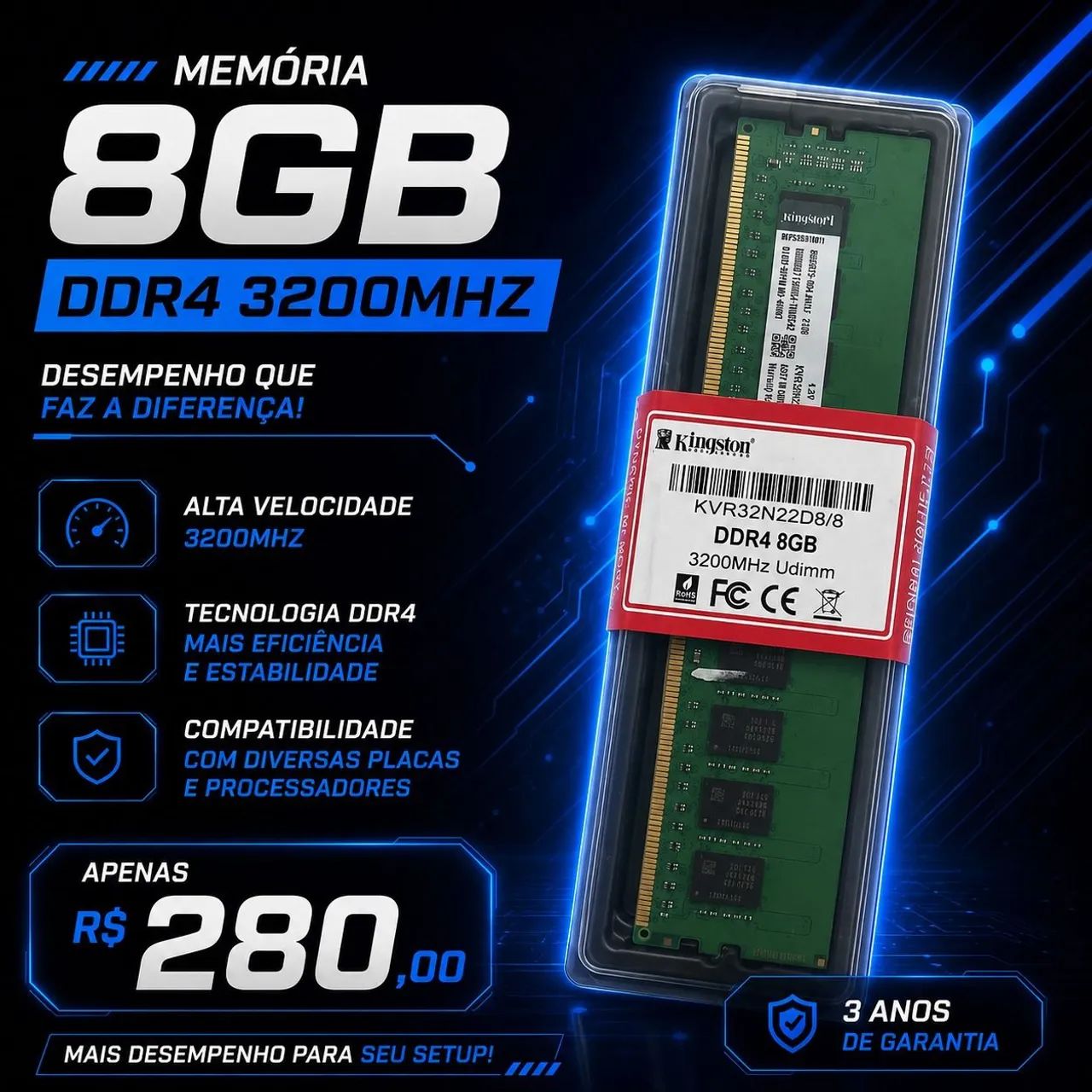 Kingston 8GB DDR4 メモリ まとめ売り 合計16G Memoria kingston 8gb ddr4 3200mhz - Memória RAM - Cavaleiro