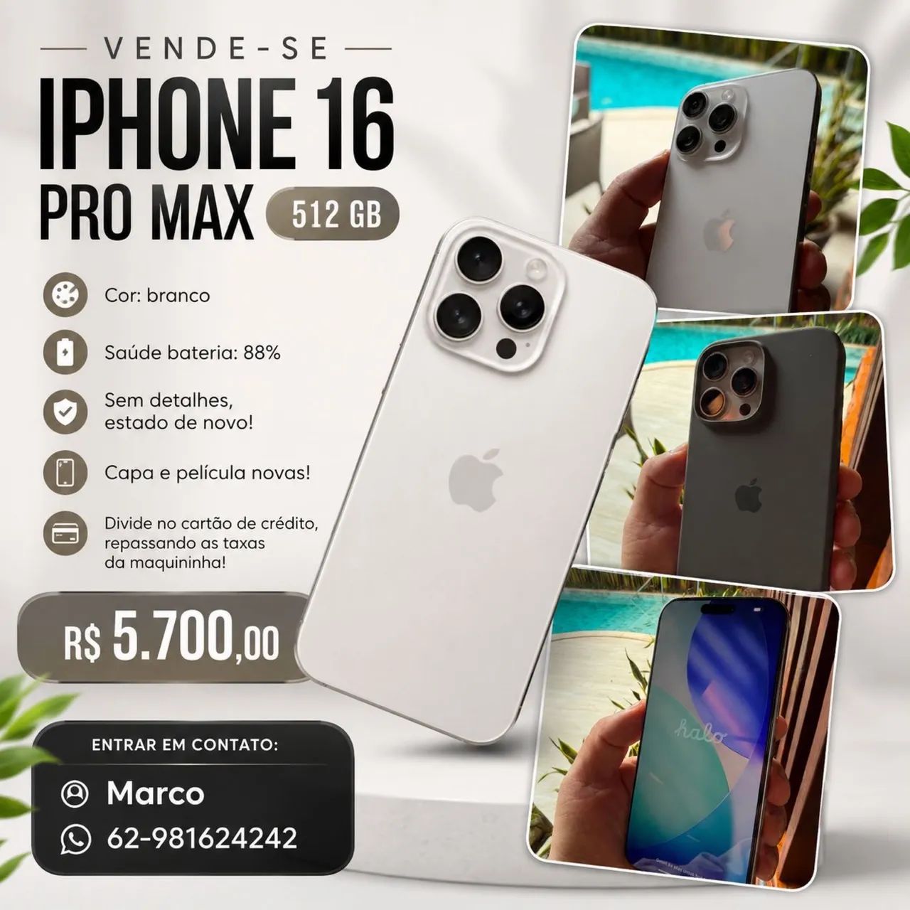 iPhone 16 Pro Max 512 Gb Branco - Celulares e Smartphones - Cidade