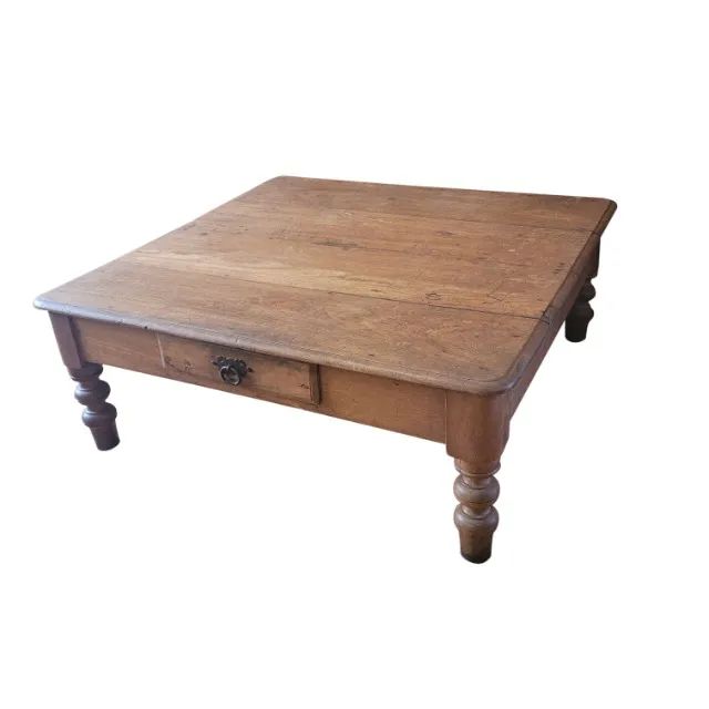 Mesa De Centro Rústica De Madeira Maciça Com Gaveta Vintage - Foto 2