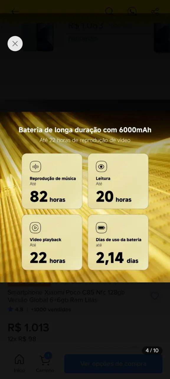 Celular Poco C85 - 8Gb RAM - 256Gb - Foto 4