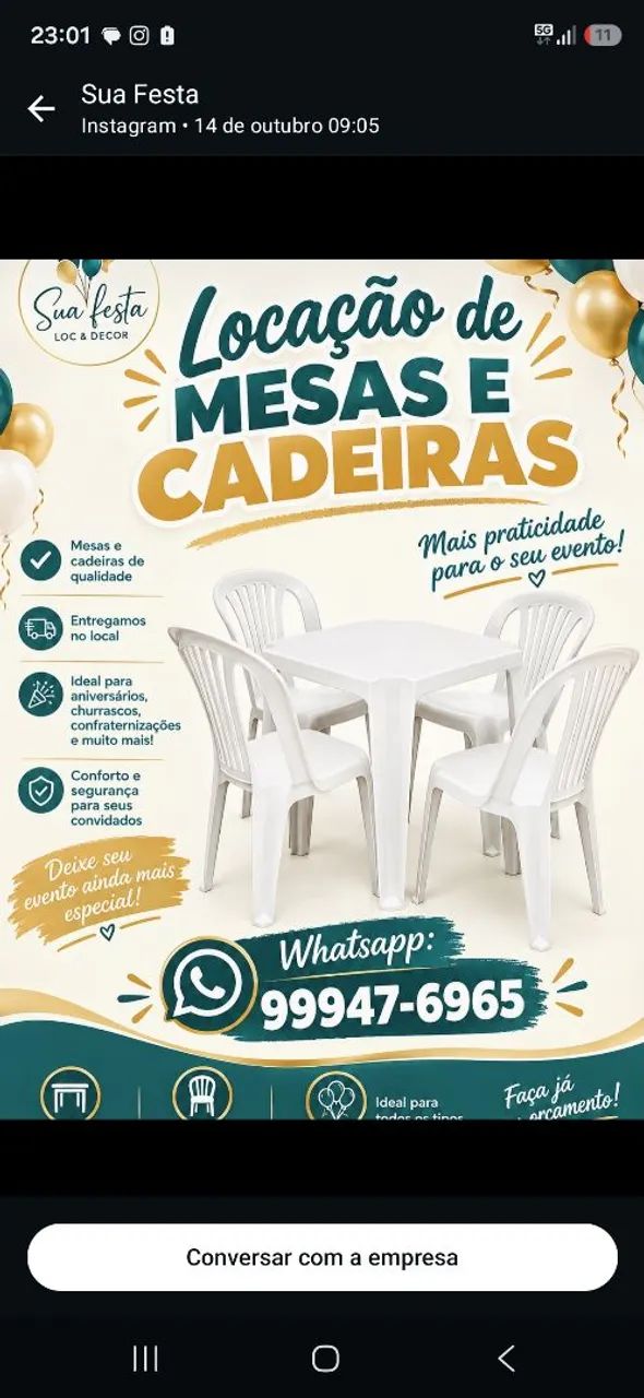 Aluguel de mesas e cadeiras 