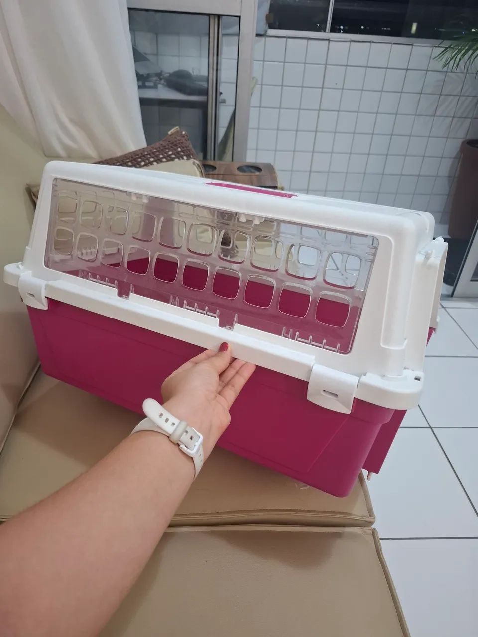 Caixa de Transporte Atlas Trendy Ferplast para Cães e Gatos Rosa - Tam 10 - Foto 2