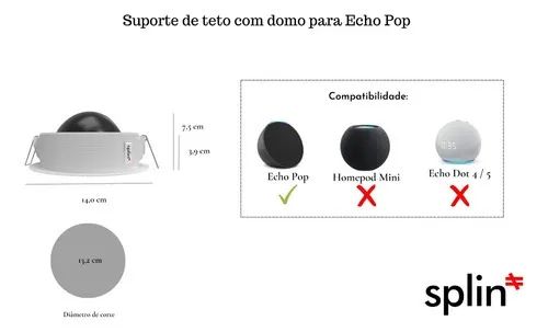 Suporte Stand Teto Embutir Amazon Echo Pop- Clássico Branco - Redondo - Clássico - Foto 4