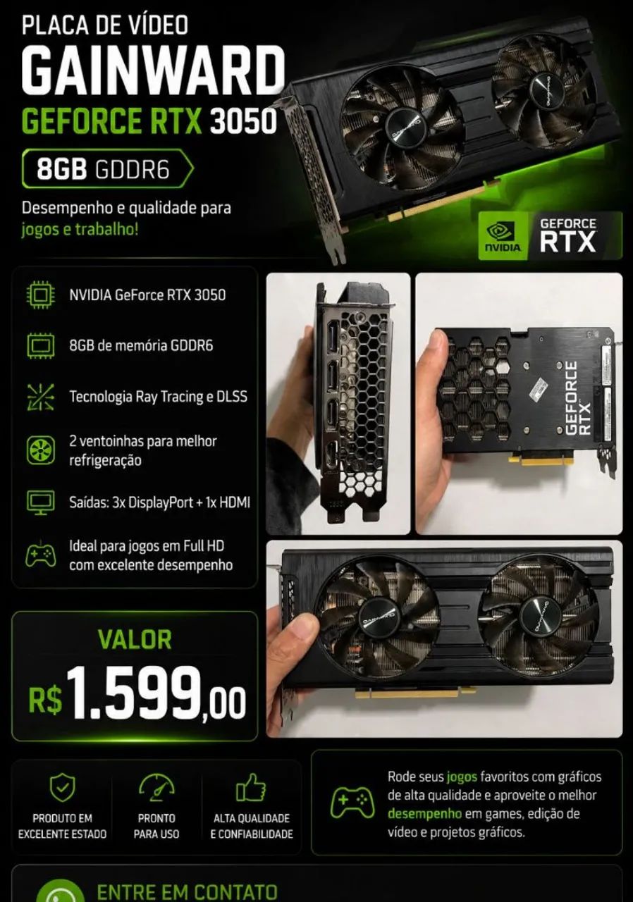Placa de vídeo RTX 3050 8GB