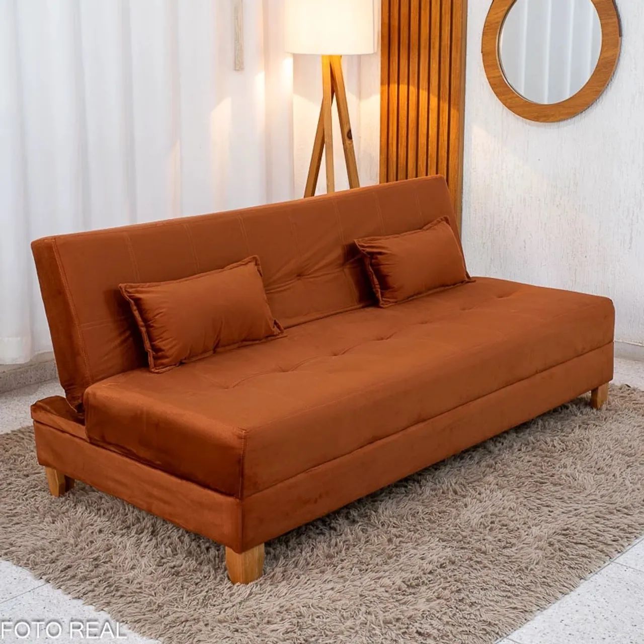 Sofá Cama Veneza Veludo Terracota Larg. 1.85m Entrega Rápida