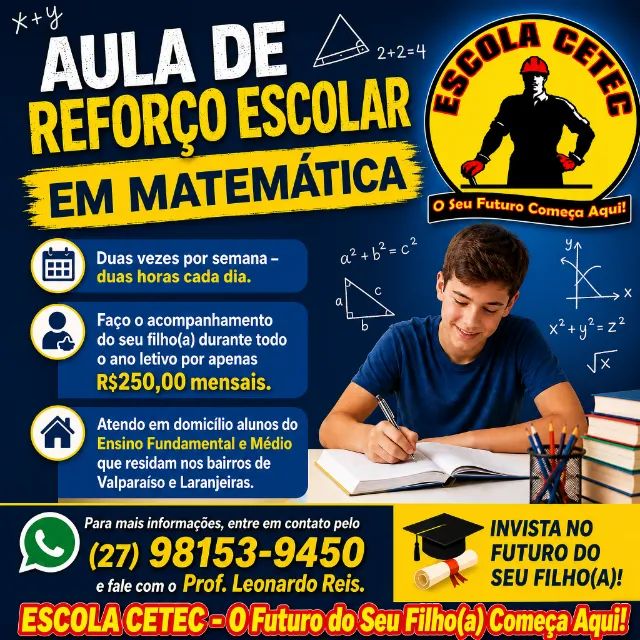 ESCOLA CETEC - Aula de Reforço Escolar em Matemática
