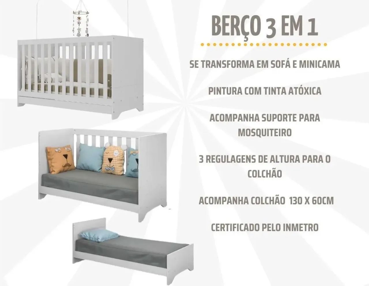 Berço de bebê 3 em 1 - Foto 5