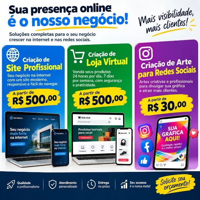 Mais visibilidade, mais clientes ! criação de site, loja virtual!