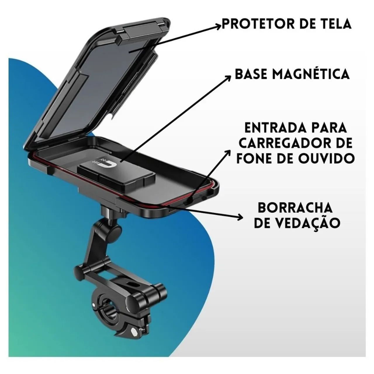 Suporte Porta Celular Moto Bike Á Prova Dágua 360° Articulado 6.5 POLEGADAS - Foto 3