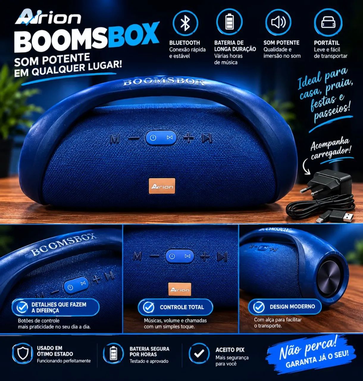 Caixa de Som Arion Bluetooth - Usada, Funcionando Perfeitamente + Carregador