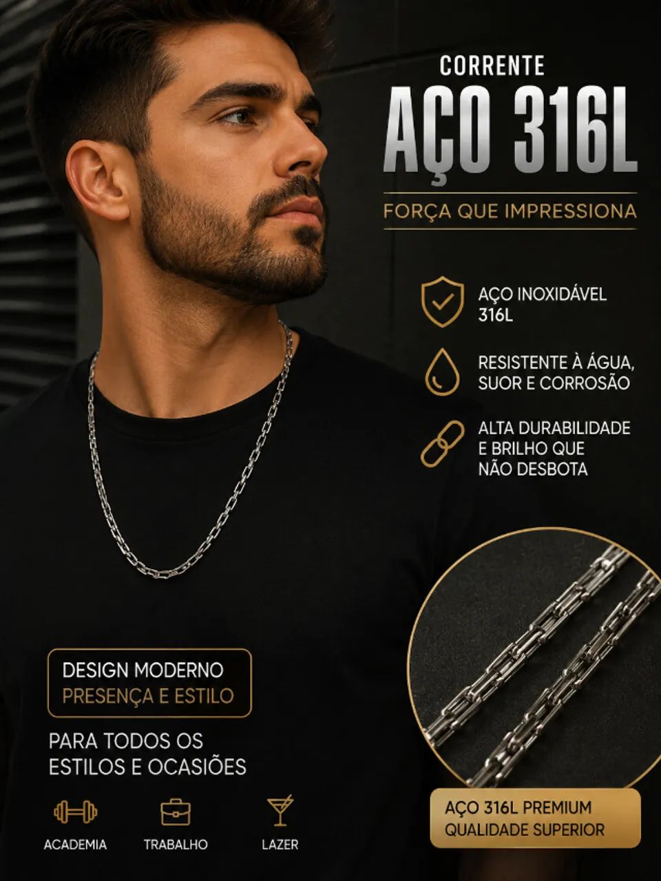 Colar/Correntes de Aço 316L (aço premium) - Foto 2