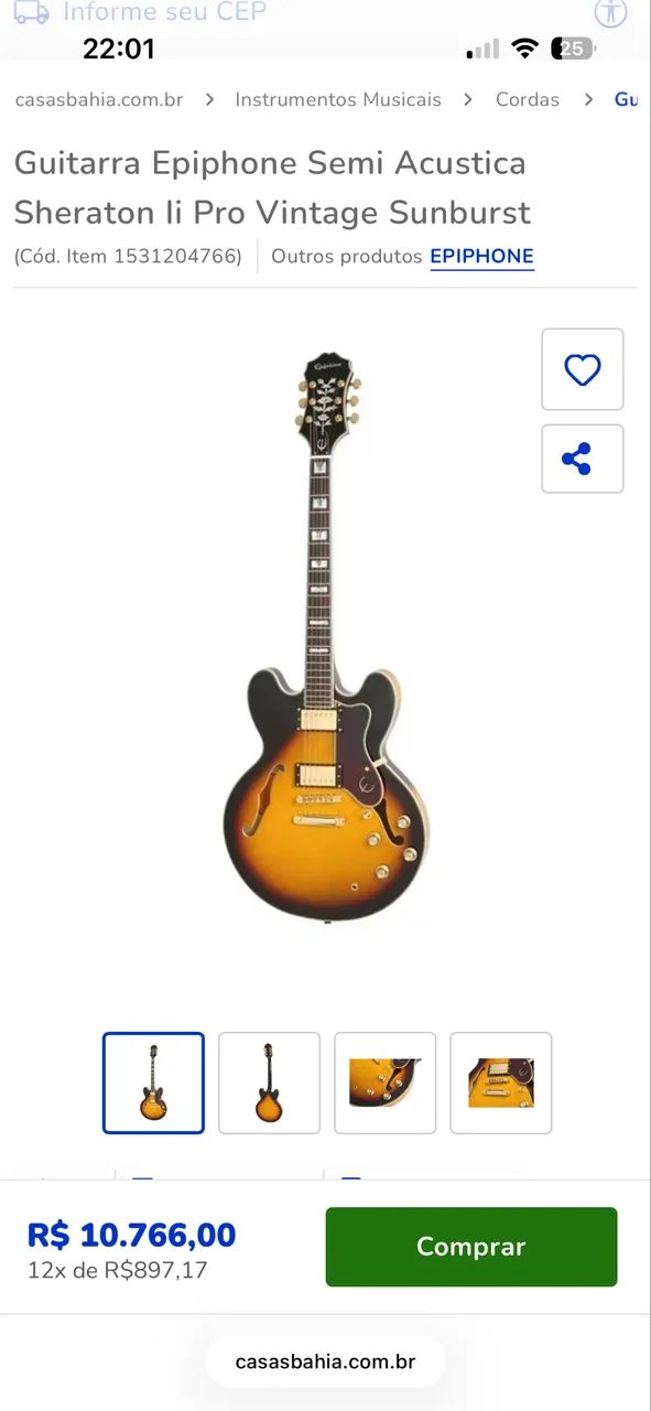 Guitarra Epiphone Semi Acustica Sheraton II Pro - Foto 5