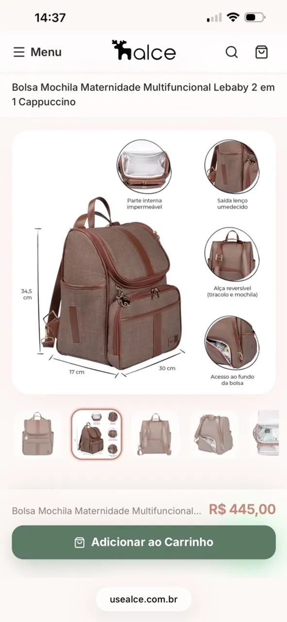 Bolsa mochila maternidade