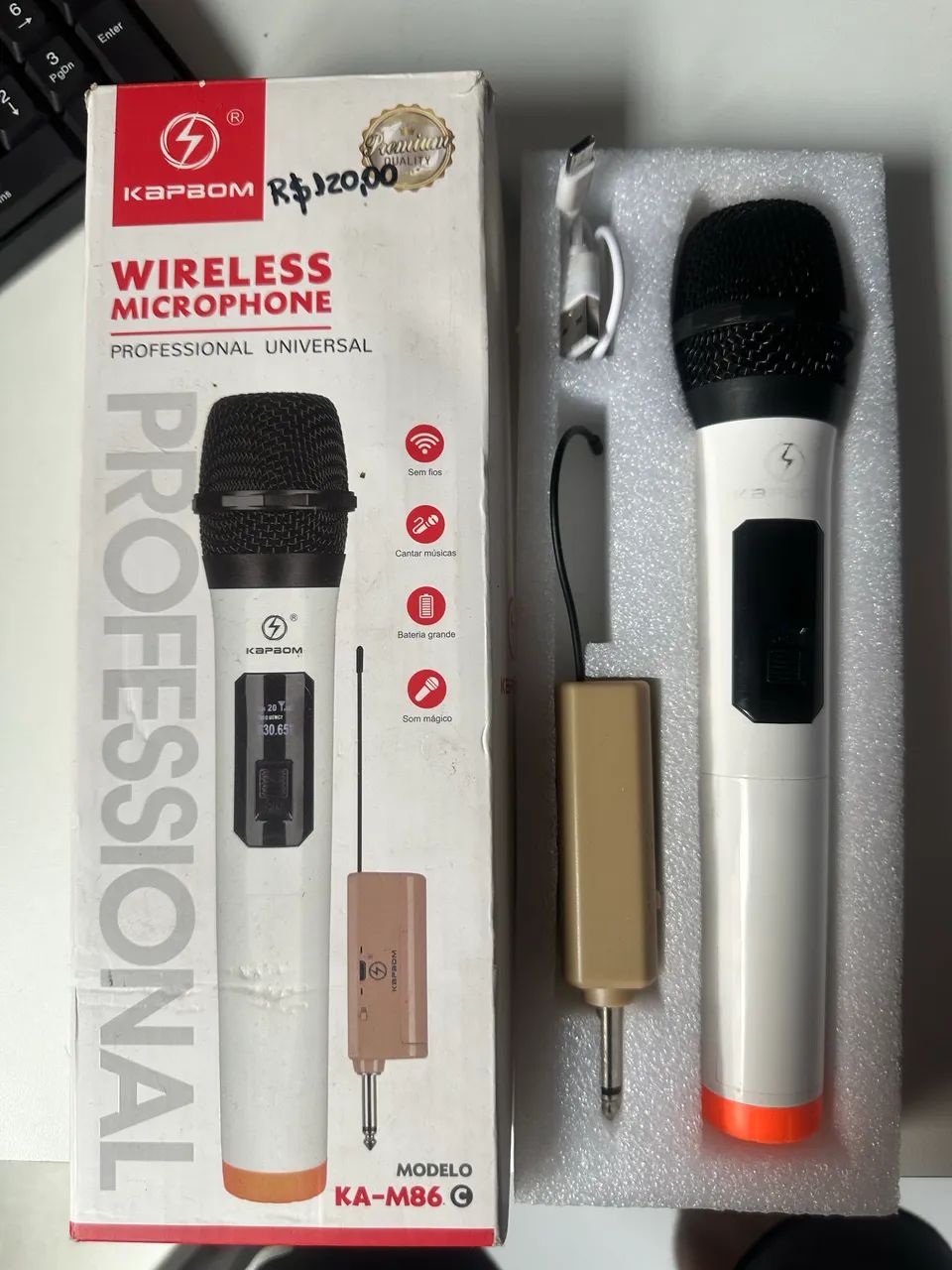 Microfone Sem Fio Profissional Kapbom KA-M86 | Bluetooth | Recarregável