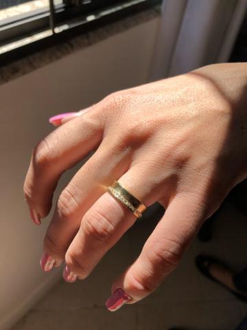 Anel aliança solitário ouro 18k com diamantes - Foto 4