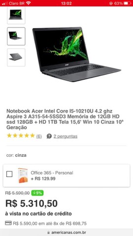 Notebook Acer intel core I5-10210U 4.2ghz Aspire 3  - Foto 5
