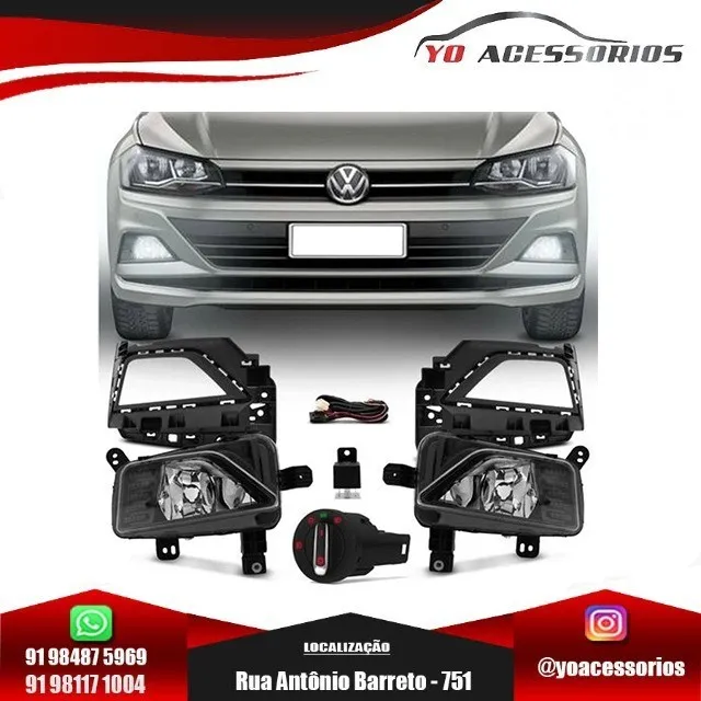 Kit Farol Milha Polo Virtus 2018 2019 Sem Drl Auxiliar Neblina + Moldura Preta