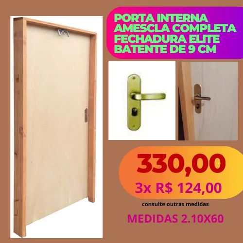 Porta de quarto 210x80cm Batente 9cm Fechadura Navas Mescla