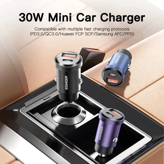 Carregador de Carro USB, Carregamento Rápido para iPhone, Huawei, Samsung, Xiaomi, 30W - Foto 4