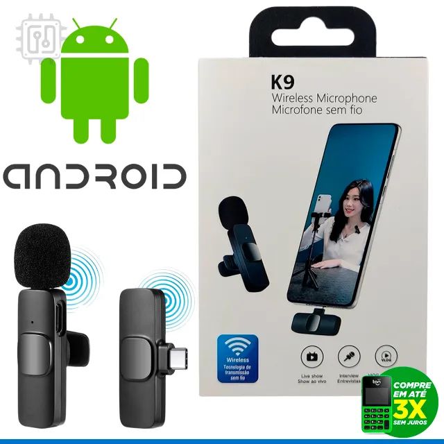 Microfone de Lapela Wireless Sem Fio Tipo C Para Android Celular Tablet Usb-C