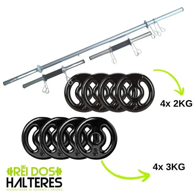 Kit Treino Academia Anilhas e Barras Musculação #2